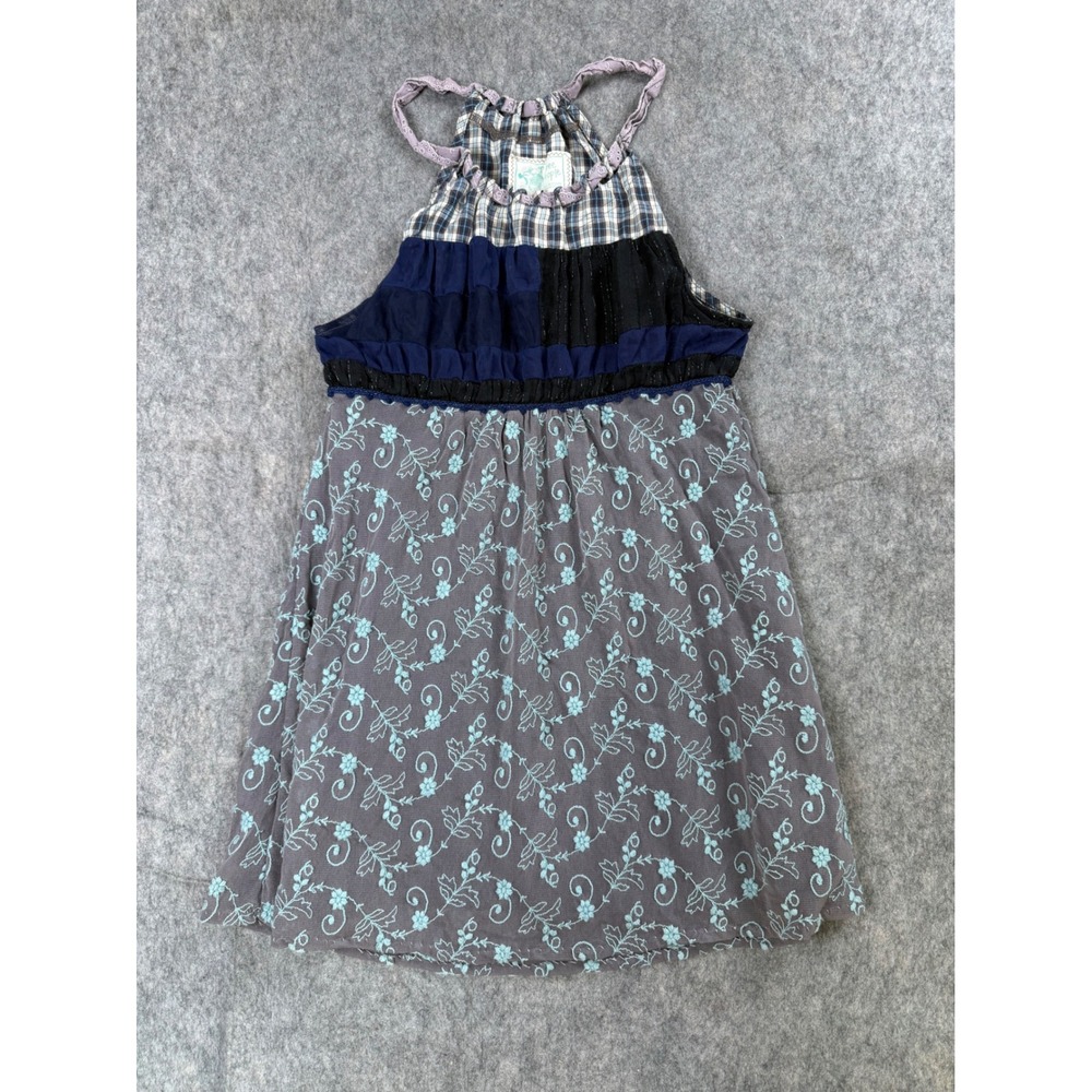 Free People Mini Dress Womens Small Gray Plaid Mesh Boho Floral Halter Festival